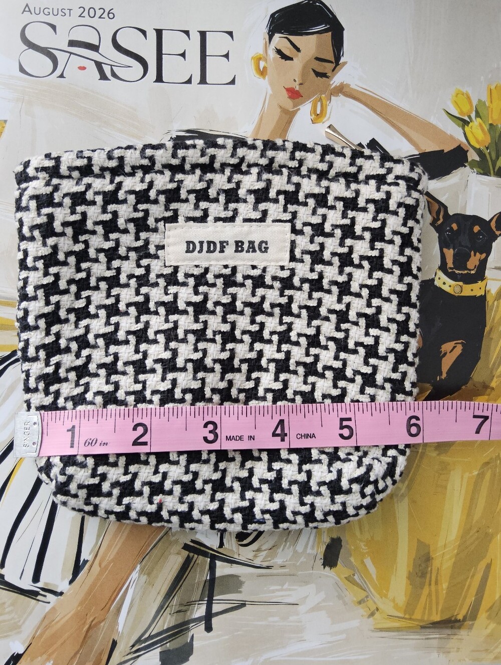 Houndstooth Black and White Cosmetic Bag - Picture 4 of 6